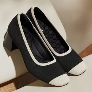 Vivaia Melody Pro Square Toe Chunky Heel Old Money Knit Comfort Black Ivory 7